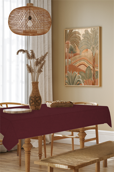 Kadife Dokulu Serisi Bordo Masa Örtüsü