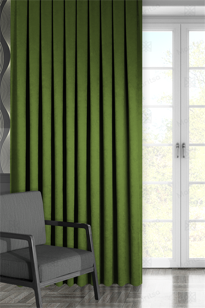 Kadife Dokulu Serisi Çimen Yeşili Fon Perde