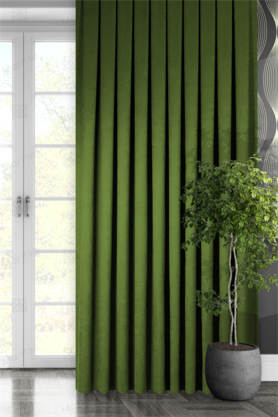Kadife Dokulu Serisi Çimen Yeşili Fon Perde