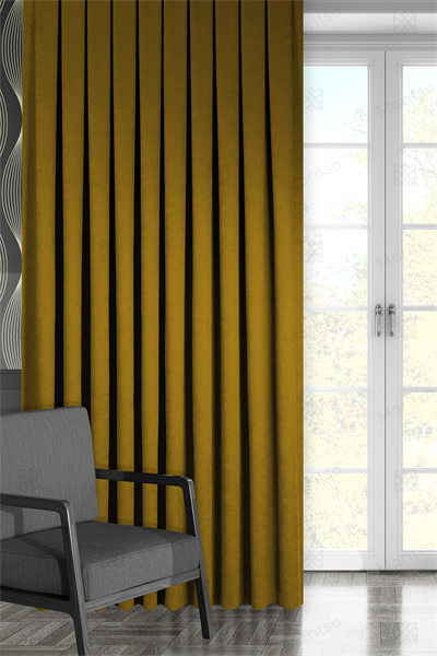 Kadife Dokulu Serisi Hardal Fon Perde