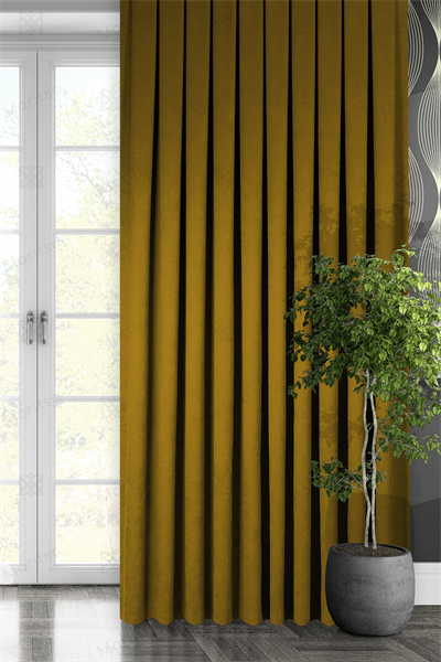 Kadife Dokulu Serisi Hardal Fon Perde