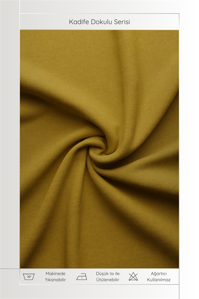 Kadife Dokulu Serisi Hardal Fon Perde