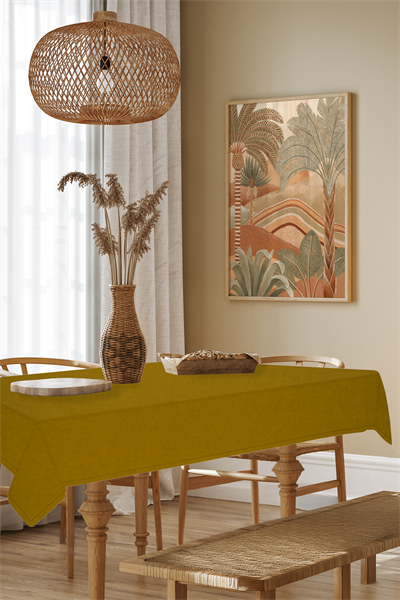 Kadife Dokulu Serisi Hardal Masa Örtüsü