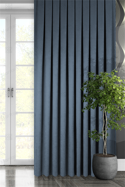 Kadife Dokulu Serisi İndigo Fon Perde