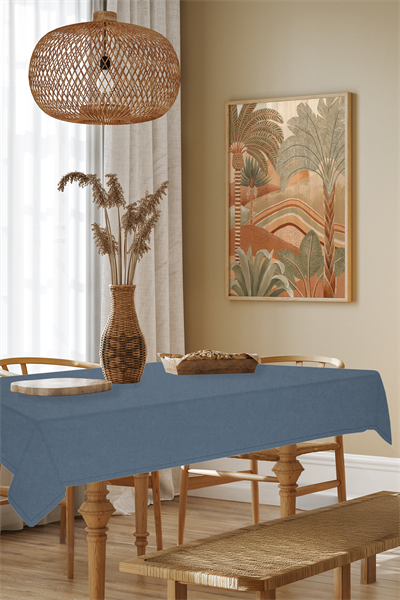 Kadife Dokulu Serisi İndigo Masa Örtüsü