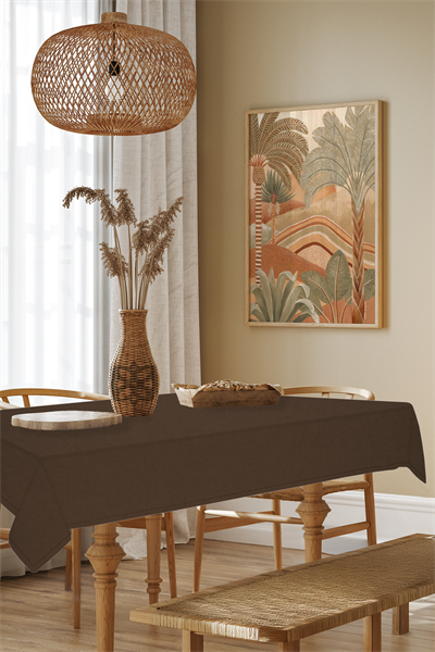 Kadife Dokulu Serisi Kahve Masa Örtüsü