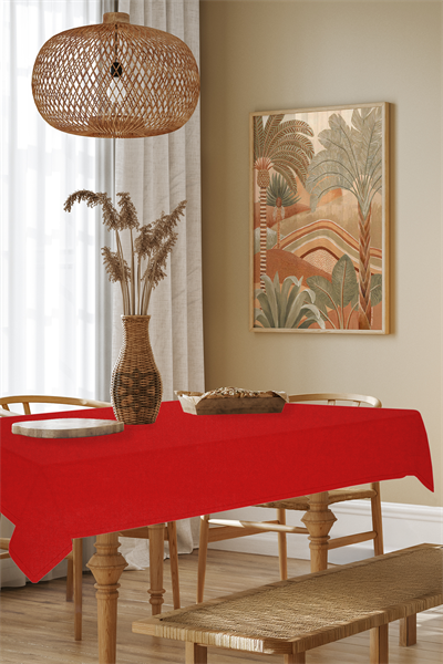 Kadife Dokulu Serisi Kırmızı Masa Örtüsü