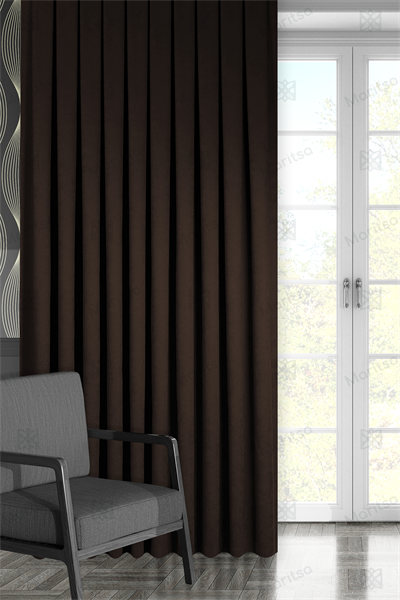 Kadife Dokulu Serisi Koyu Kahve Fon Perde