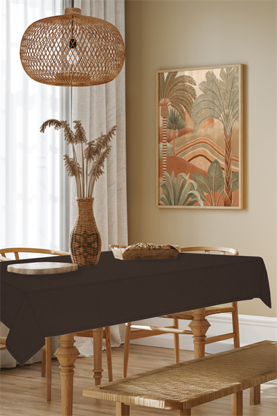 Kadife Dokulu Serisi Koyu Kahve Masa Örtüsü