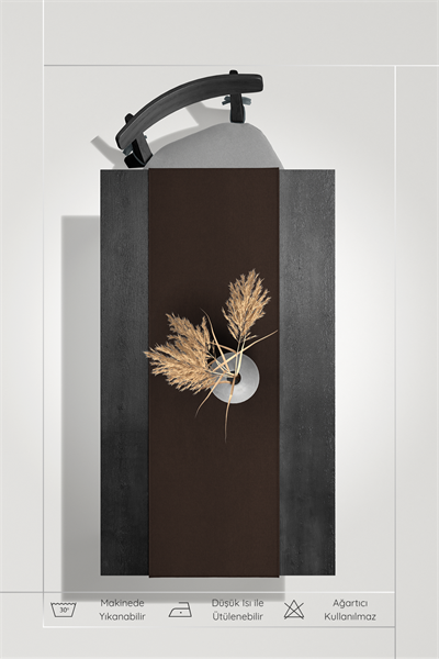 Kadife Dokulu Serisi Koyu Kahve Runner