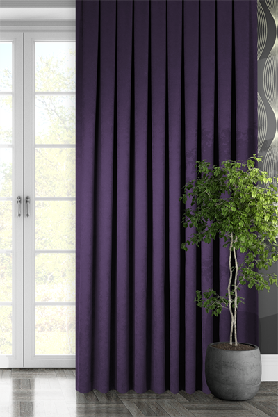 Kadife Dokulu Serisi Koyu Mor Fon Perde