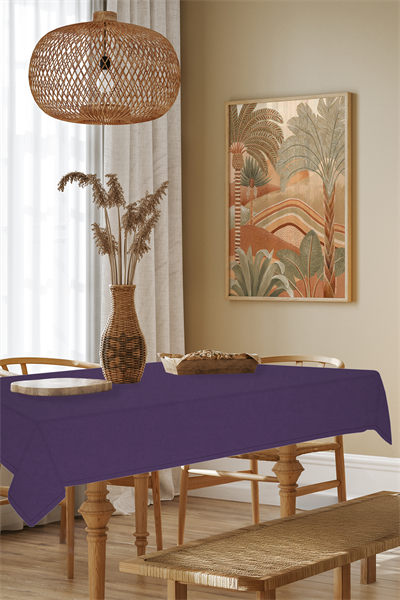 Kadife Dokulu Serisi Koyu Mor Masa Örtüsü