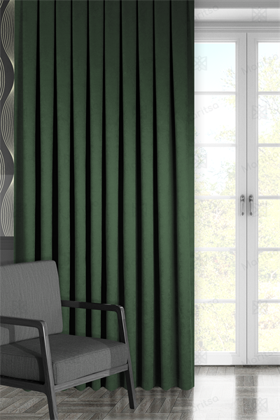 Kadife Dokulu Serisi Koyu Yeşil Fon Perde