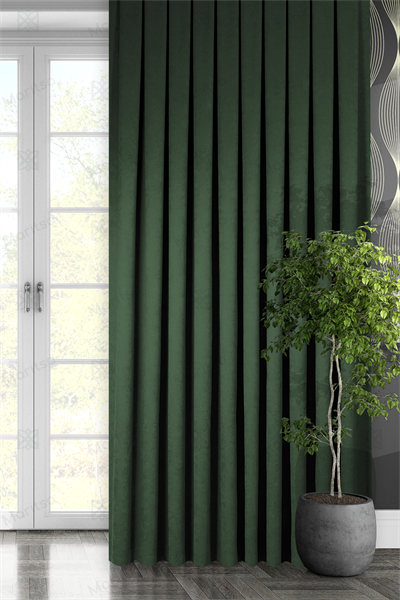 Kadife Dokulu Serisi Koyu Yeşil Fon Perde