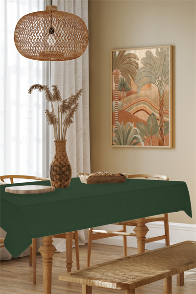 Kadife Dokulu Serisi Koyu Yeşil Masa Örtüsü