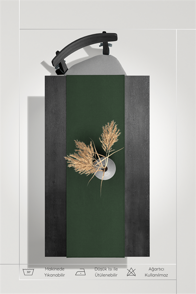 Kadife Dokulu Serisi Koyu Yeşil Runner