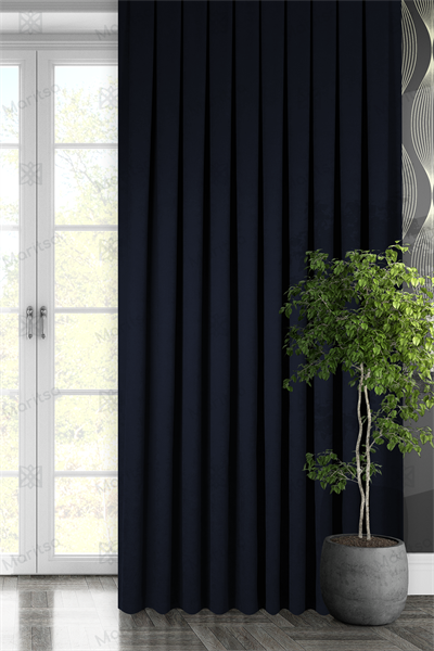 Kadife Dokulu Serisi Lacivert Fon Perde