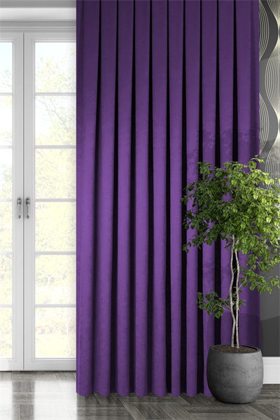 Kadife Dokulu Serisi Mor Fon Perde