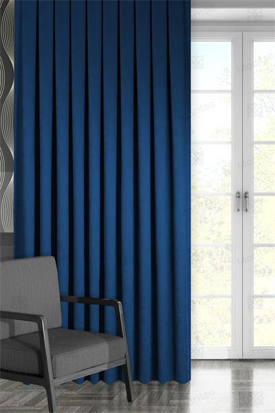 Kadife Dokulu Serisi Parlament Mavi Fon Perde