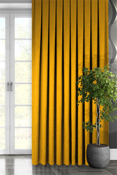 Kadife Dokulu Serisi Sarı Fon Perde