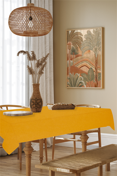 Kadife Dokulu Serisi Sarı Masa Örtüsü