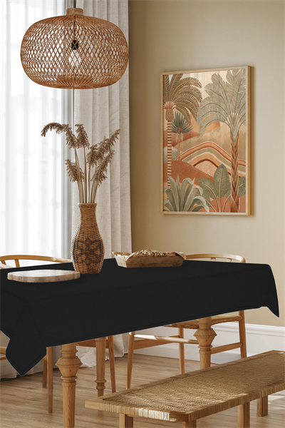 Kadife Dokulu Serisi Siyah Masa Örtüsü