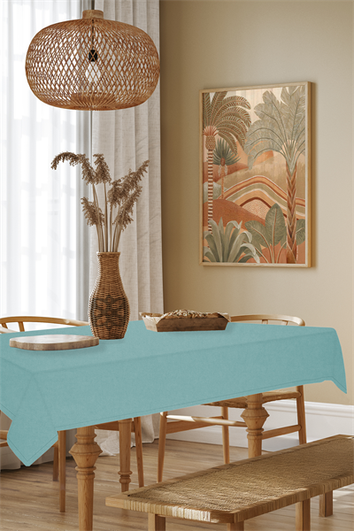 Kadife Dokulu Serisi Su Yeşili Masa Örtüsü