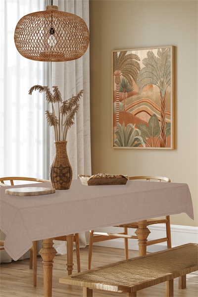 Kadife Dokulu Serisi Sütlü Kahve Masa Örtüsü