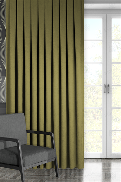 Kadife Dokulu Serisi Yağ Yeşili Fon Perde