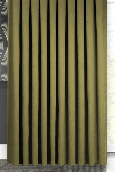 Kadife Dokulu Serisi Yağ Yeşili Fon Perde