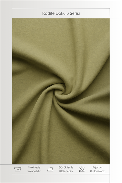 Kadife Dokulu Serisi Yağ Yeşili Fon Perde