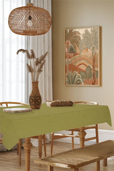 Kadife Dokulu Serisi Yağ Yeşili Masa Örtüsü