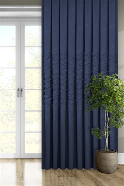 Keten Serisi Aztek Desen Lacivert Pano Fon Perde