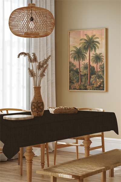 Keten Serisi Koyu Kahve Masa Örtüsü