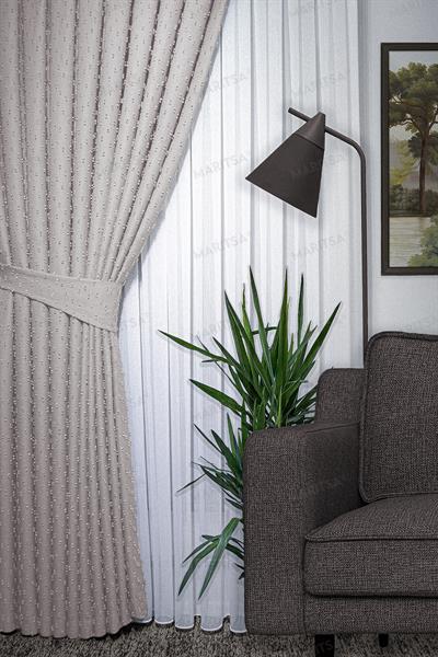 Keten Serisi Ponpon Desen Açık Bej Fon Perde