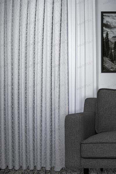 Keten Serisi Ponpon Desen Açık Gri Fon Perde