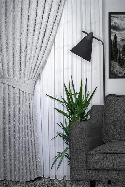 Keten Serisi Ponpon Desen Açık Gri Fon Perde