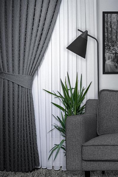 Keten Serisi Ponpon Desen Füme Fon Perde