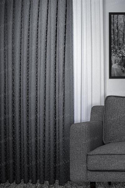 Keten Serisi Ponpon Desen Füme Fon Perde