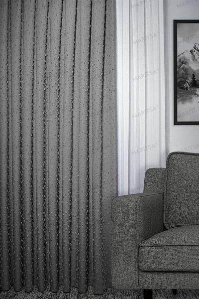 Keten Serisi Ponpon Desen Granit Gri Fon Perde