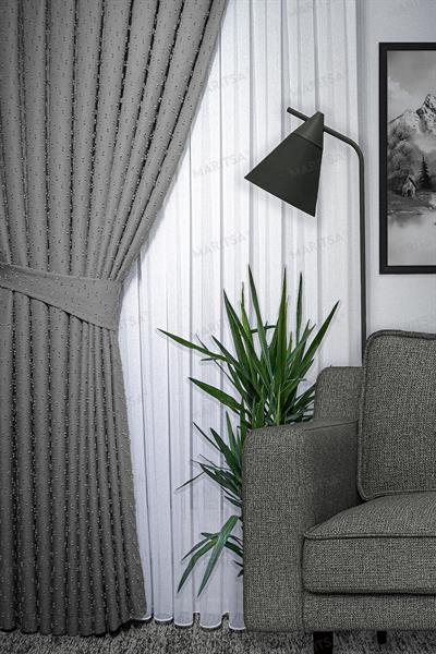 Keten Serisi Ponpon Desen Granit Gri Fon Perde