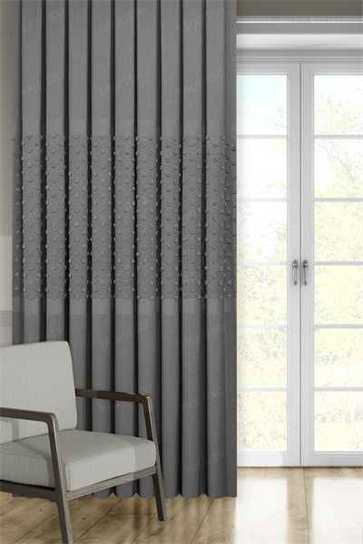 Keten Serisi Ponpon Desen Gri Pano Fon Perde