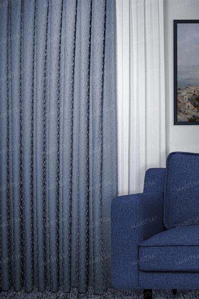 Keten Serisi Ponpon Desen İndigo Fon Perde