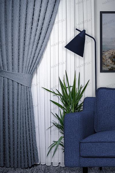 Keten Serisi Ponpon Desen İndigo Fon Perde