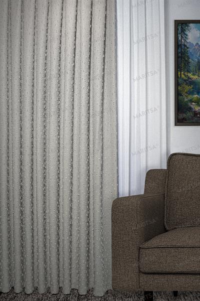 Keten Serisi Ponpon Desen Koyu Taş Fon Perde