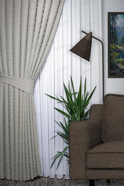 Keten Serisi Ponpon Desen Koyu Taş Fon Perde