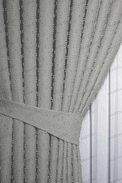 Keten Serisi Ponpon Desen Koyu Taş Fon Perde