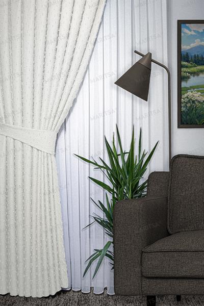 Keten Serisi Ponpon Desen Krem Fon Perde