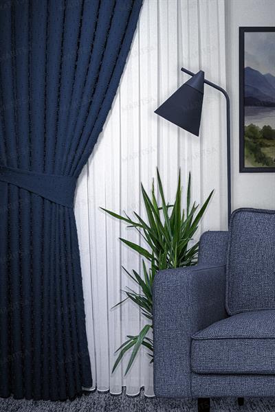 Keten Serisi Ponpon Desen Lacivert Fon Perde