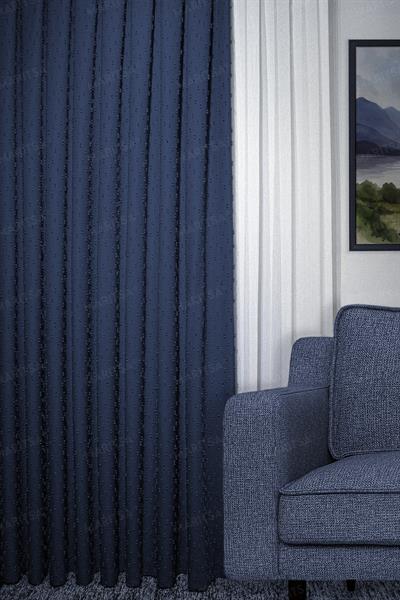 Keten Serisi Ponpon Desen Lacivert Fon Perde